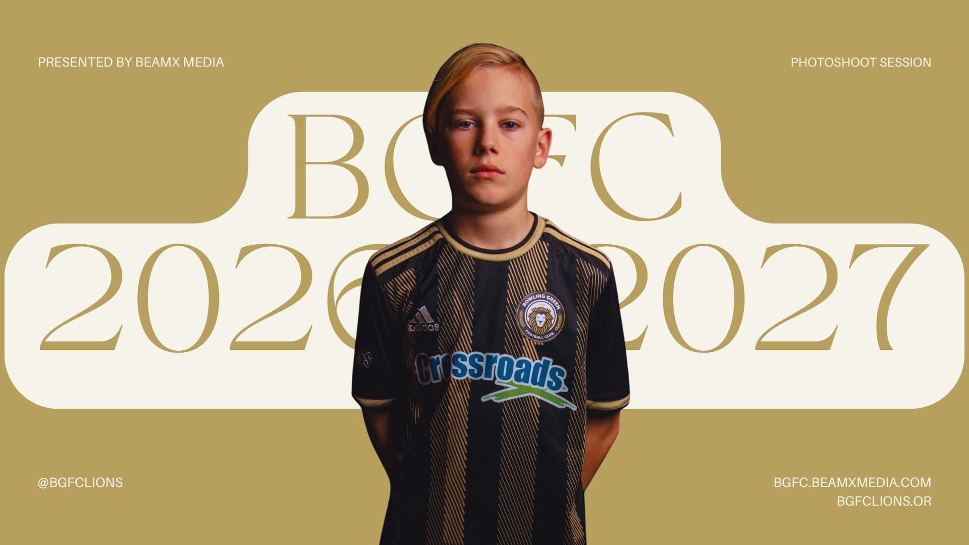 BGFC player wearing the new 2026–2027 jersey in an official studio portrait